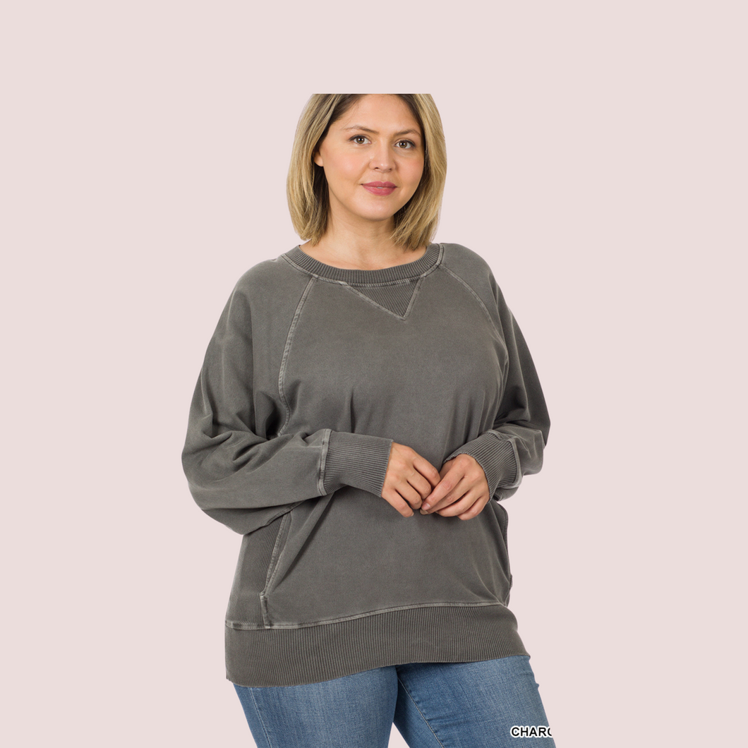 Terry Pullover Curvy Charcoal