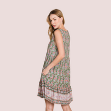 Load image into Gallery viewer, Boho Border Trim Dress Olive
