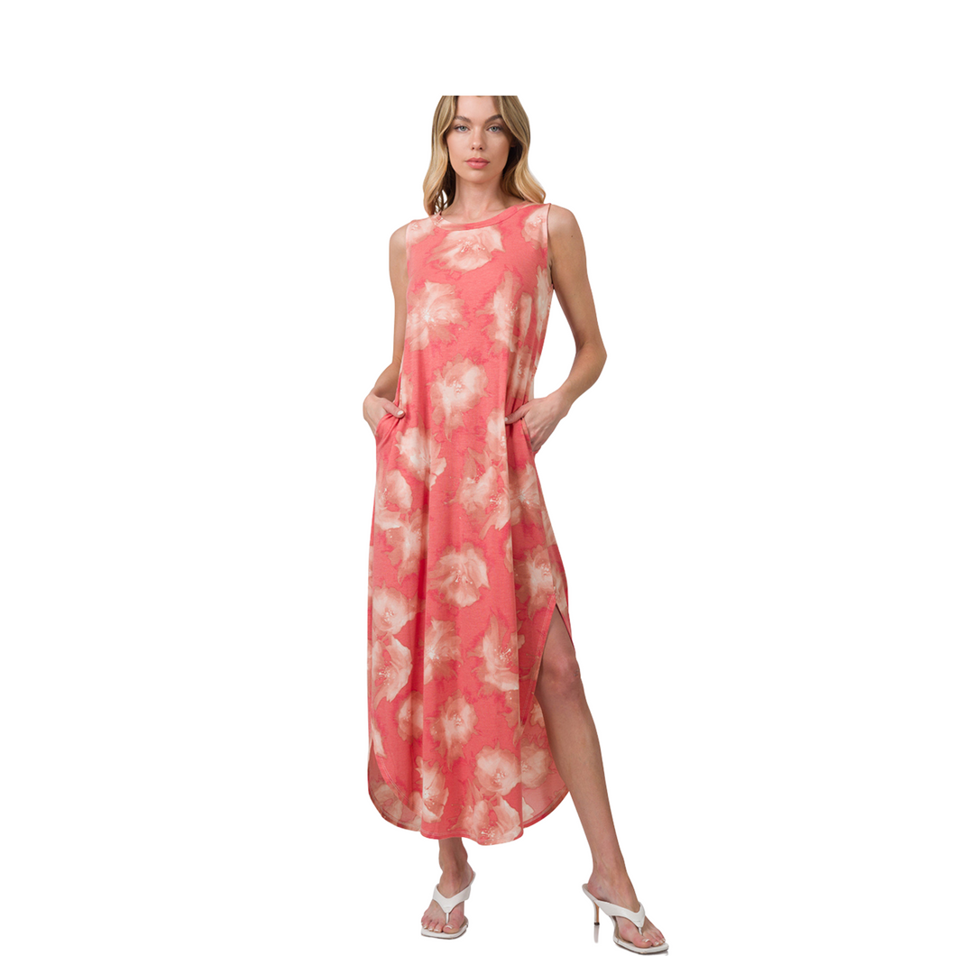 Print Maxi Dress Coral