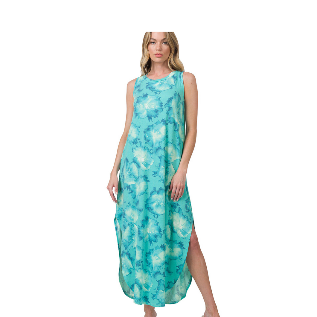 Print Maxi Dress Aqua